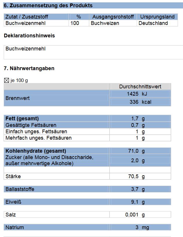 Buchweizenmehl 25 kg