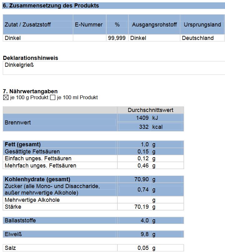 Dinkelvollkorngrieß 25 kg