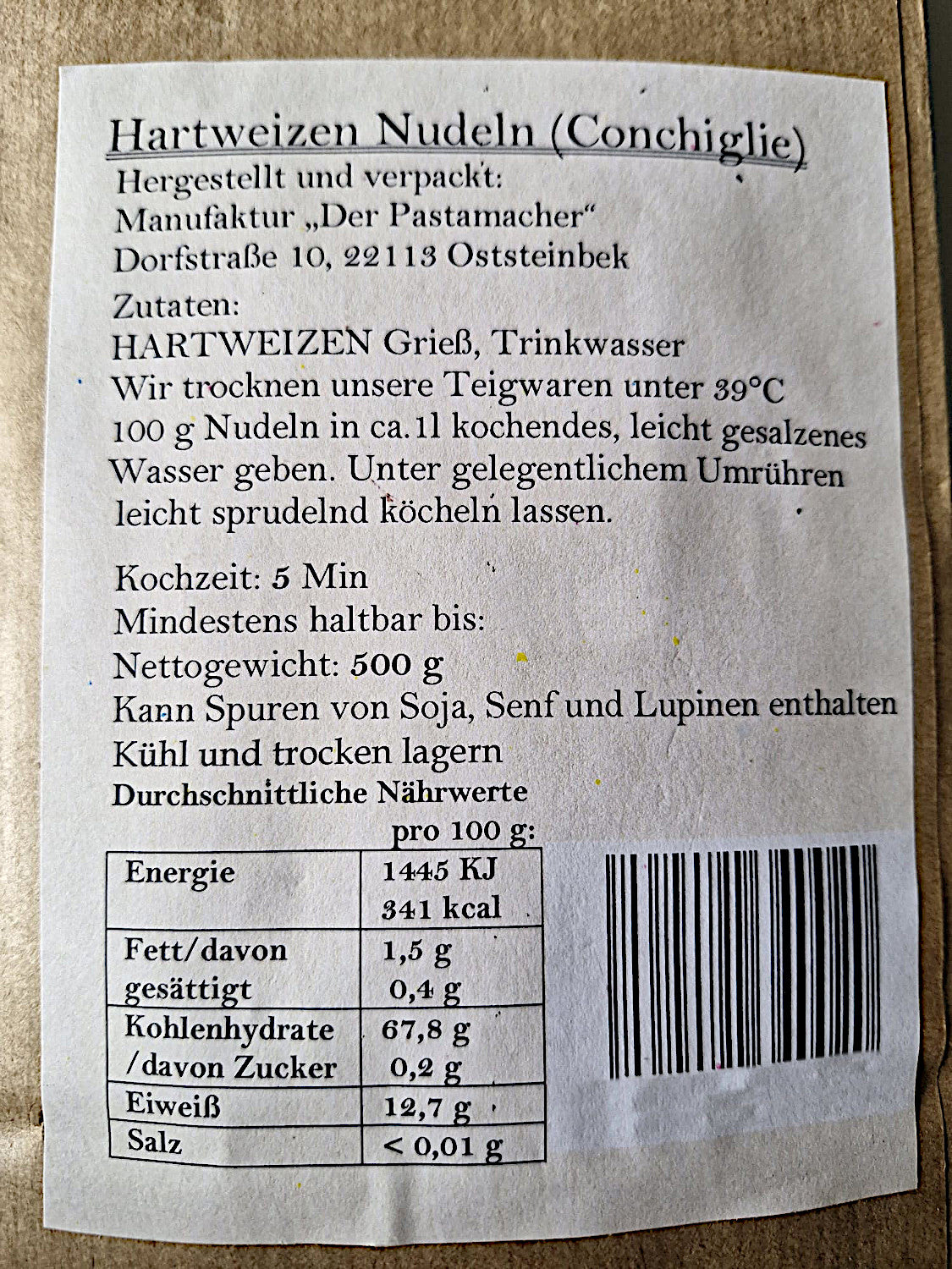 2x Hartweizen Conchiglie Nudeln 500g
