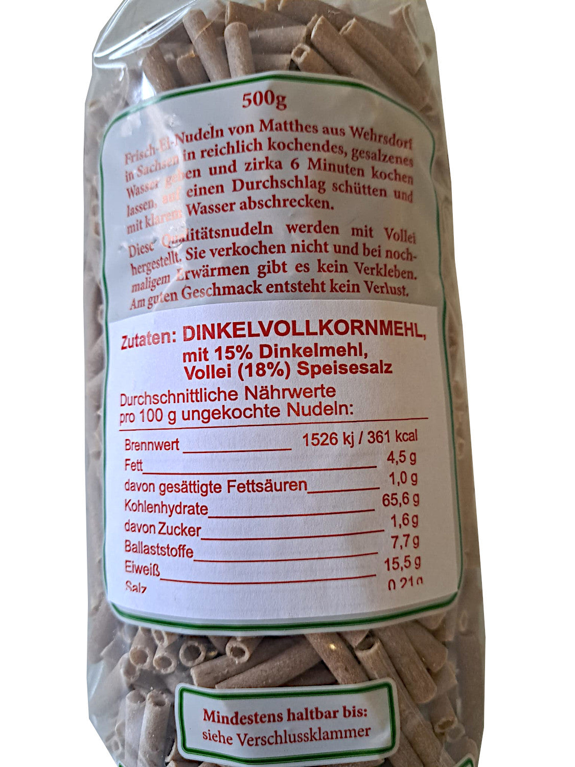 4x Frischei Nudeln Dinkelvollkorn Makkaroni 500g