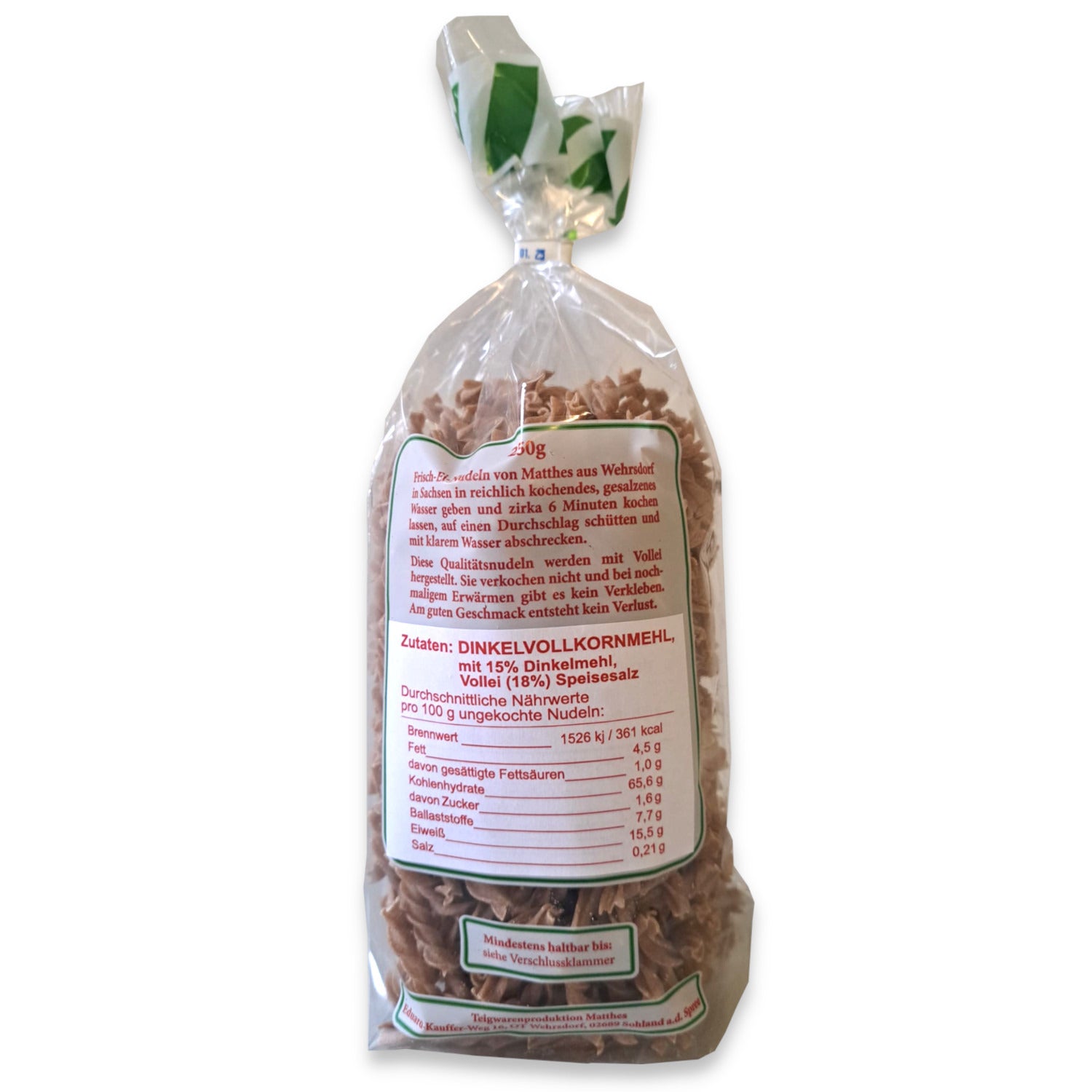 Frischei Nudeln Dinkelvollkorn Spirelli 250g