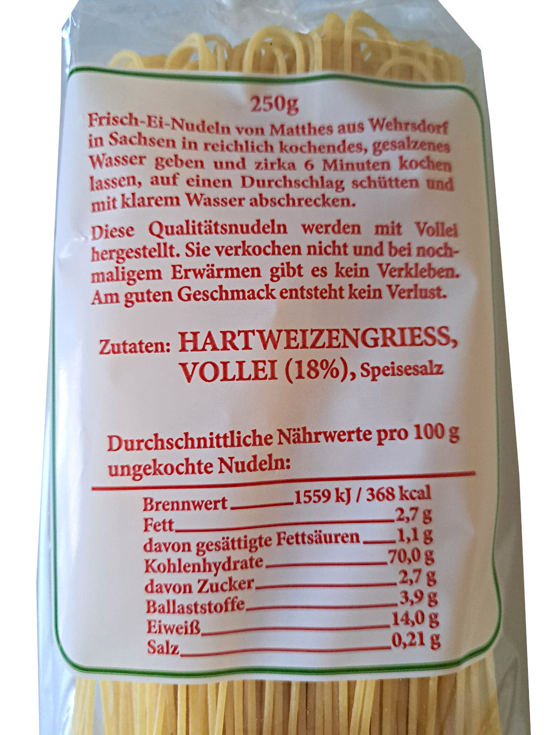 Frischei Nudeln Hartweizen Spaghetti 250g