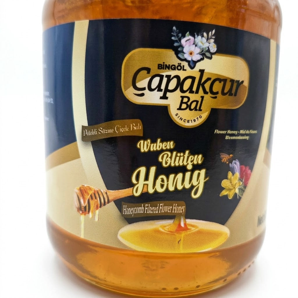 Wildblumenhonig / Blütenhonig mit Wabenstück 850g in Premium Qualität, Gold prämiert in London und Paris