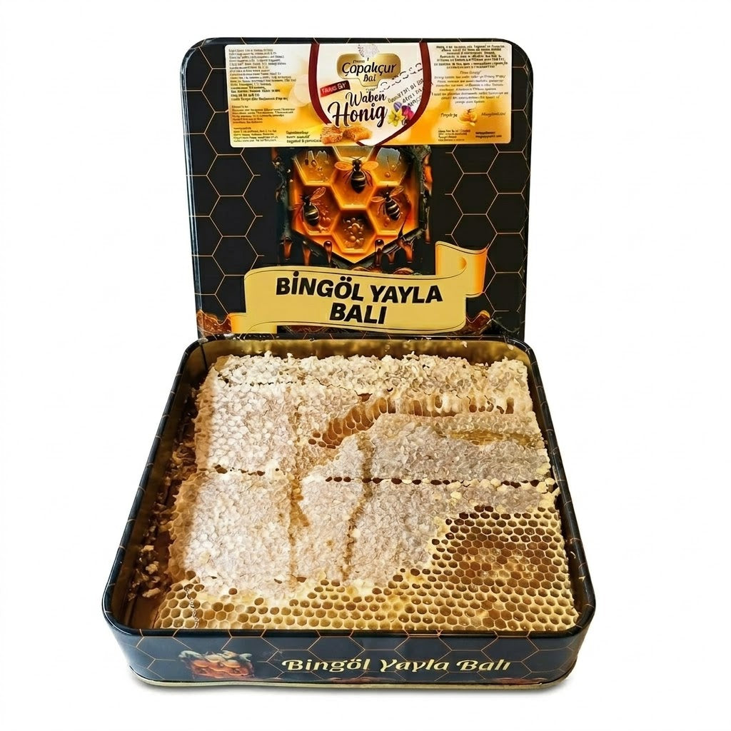 Wildblumen-Honigwabe 1800g-2300g in edler Blechdose, Hocharomatischer Honig, naturbelassen, aus dem Hochland von Bingöl