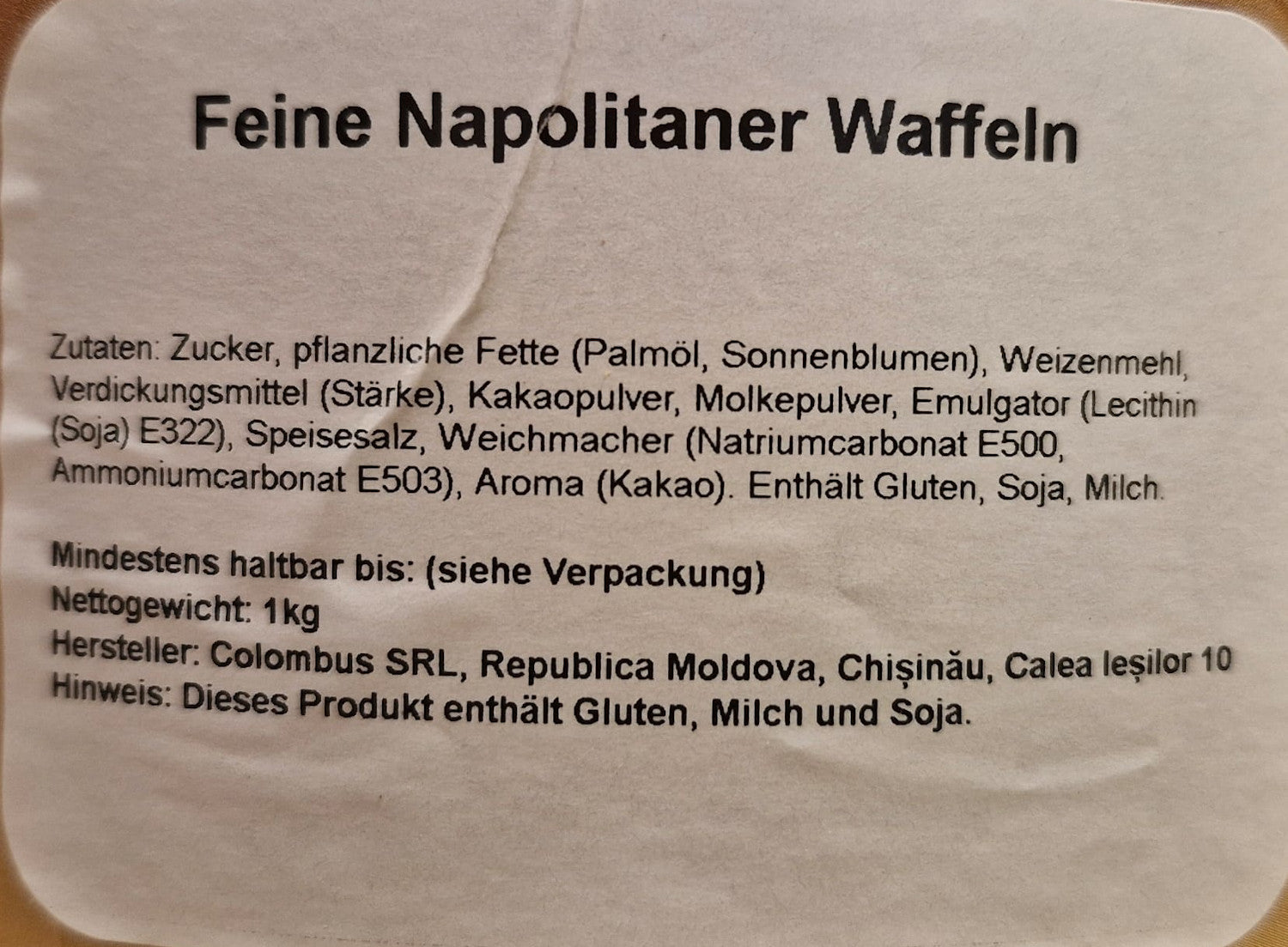 Neapolitaner Waffeln mit Kakaocreme 900g
