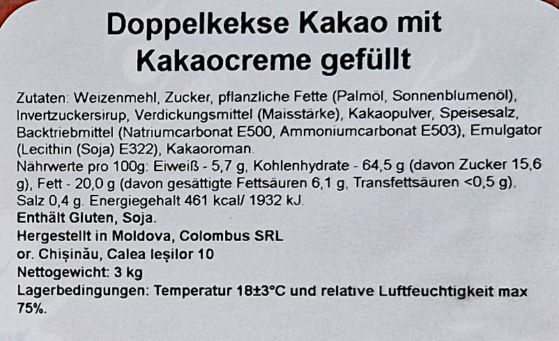Doppelkekse mit Kakaocreme Füllung 3kg