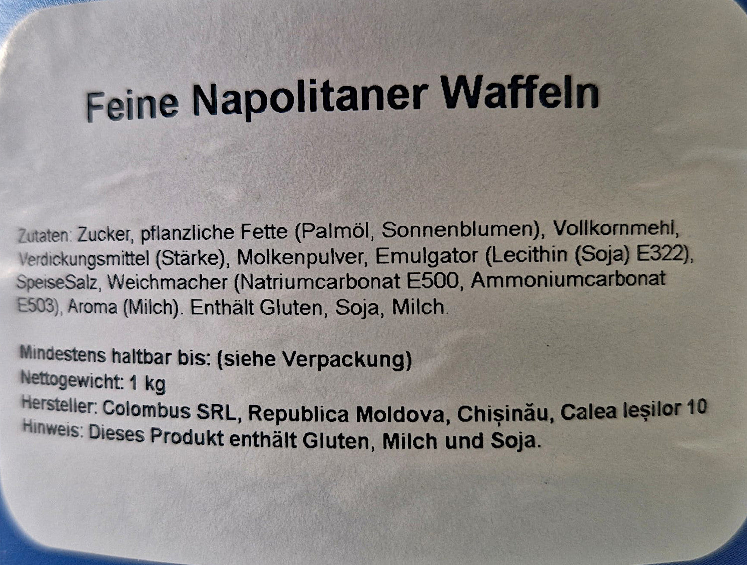 Neapolitaner Waffeln mit Milchcreme 900g