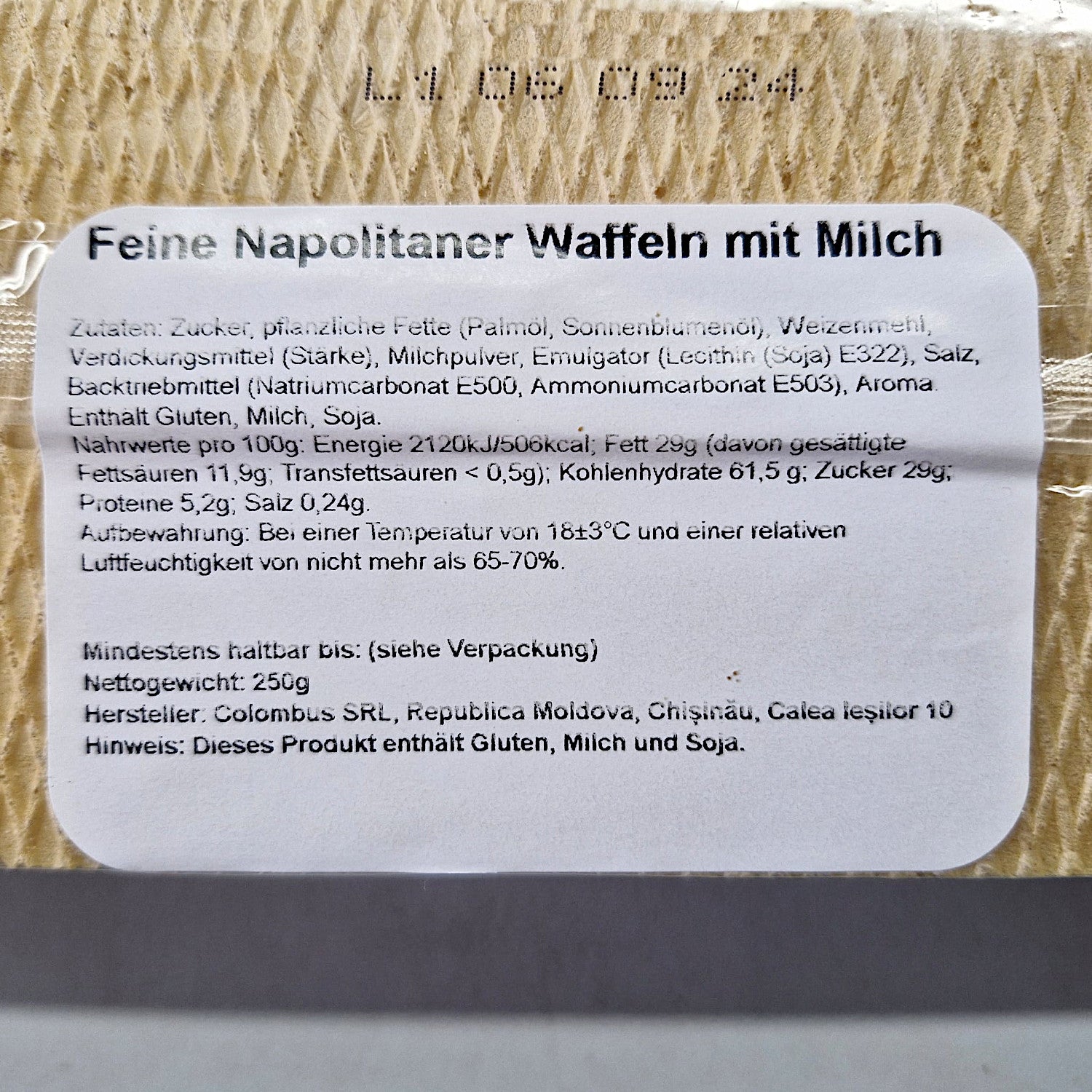 Neapolitaner Waffeln mit Milchcreme 250g