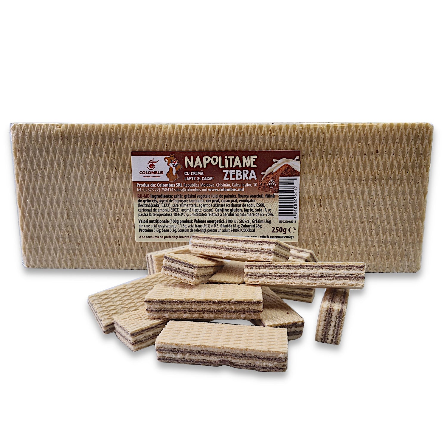 Neapolitaner Waffeln Zebra mit Milch- und Kakaocreme 250g