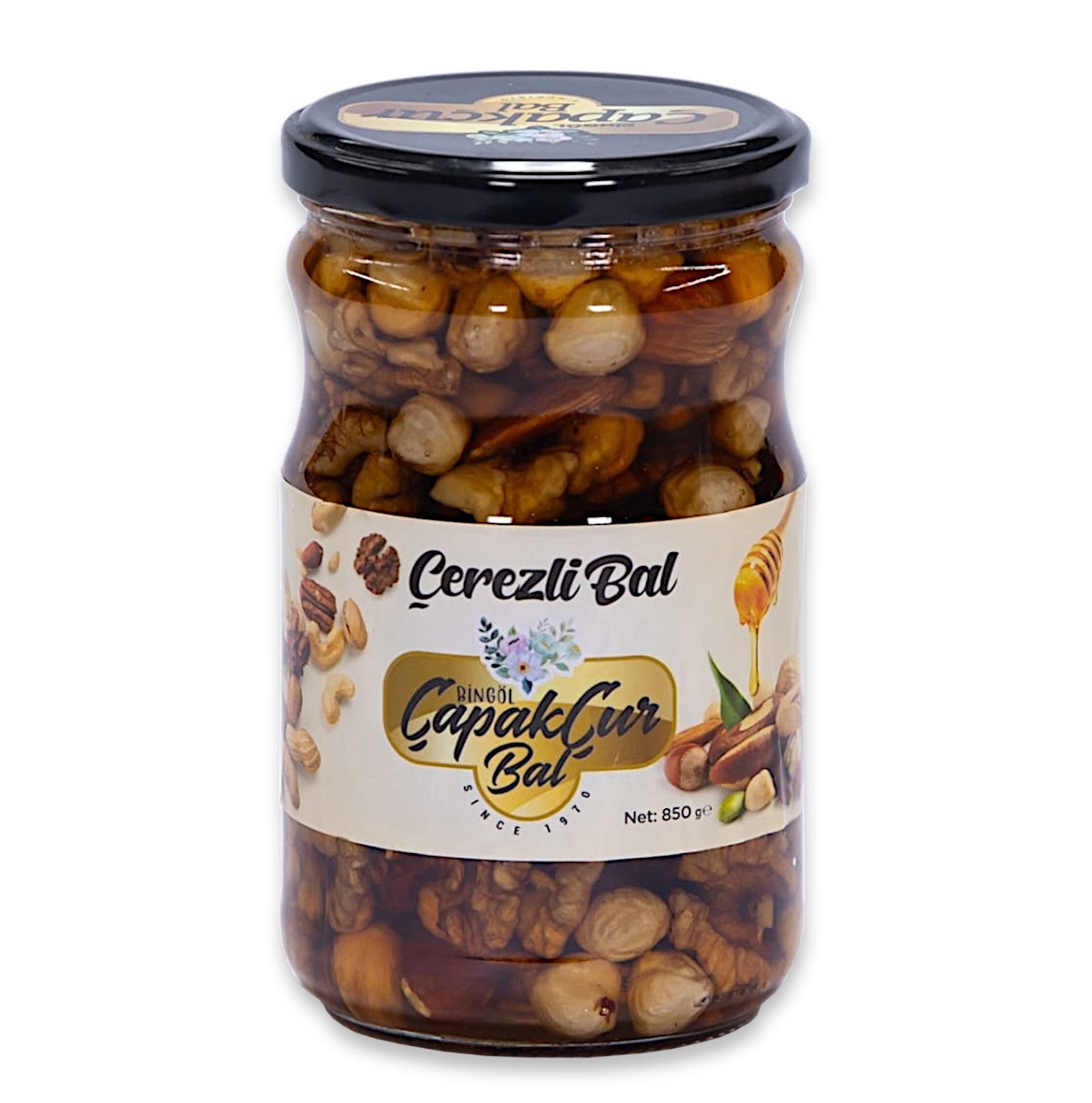 Honig mit Nüssen, 850g Blütenhonig mit Haselnüssen, Walnüssen, Mandeln in Premium Qualität