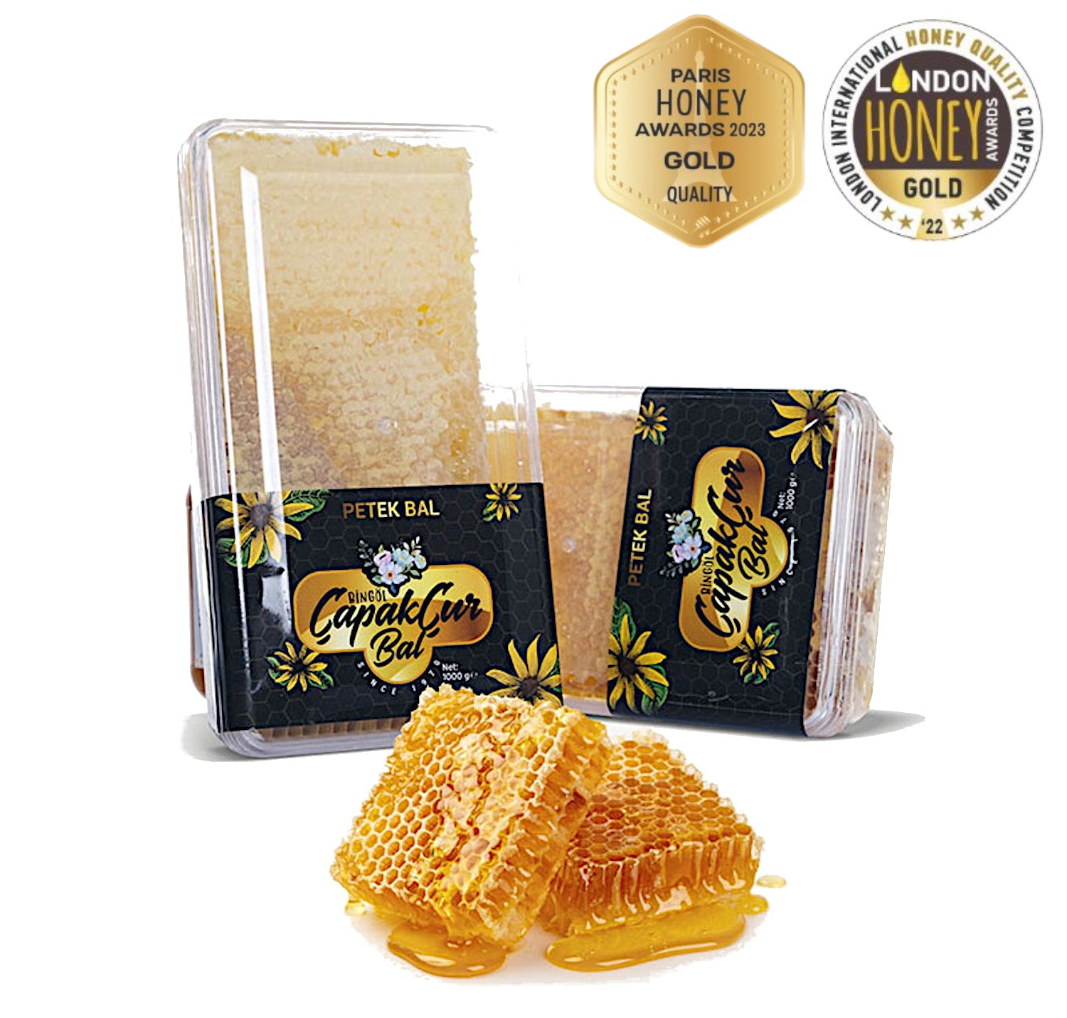 Wabenhonig / Honigwabe 1000g, hocharomatischer, nährstoffenreicher Premium Blütenhonig in der Frischebox - rein, natürlich, Naturbelassen