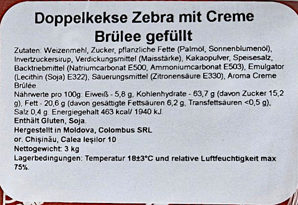 Doppelkekse Zebra mit Creme Brülee Füllung 3kg