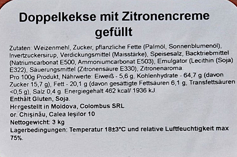 Doppelkekse mit Zitronencreme Füllung 3kg