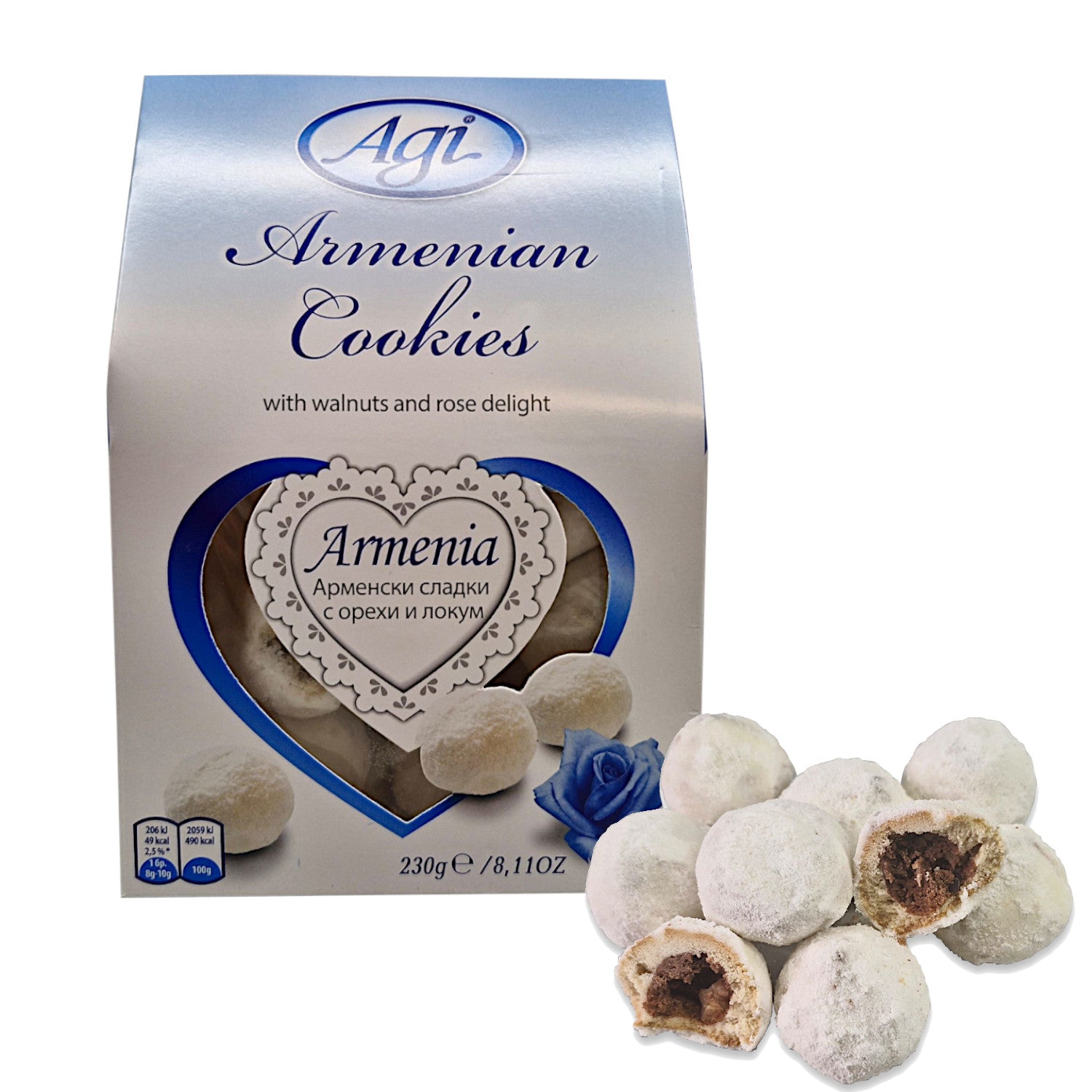 Kourabiedes mit Walnüssen & Rosenaroma 230g, feines Teegebäck / Cookies nach Armenischer Rezeptur