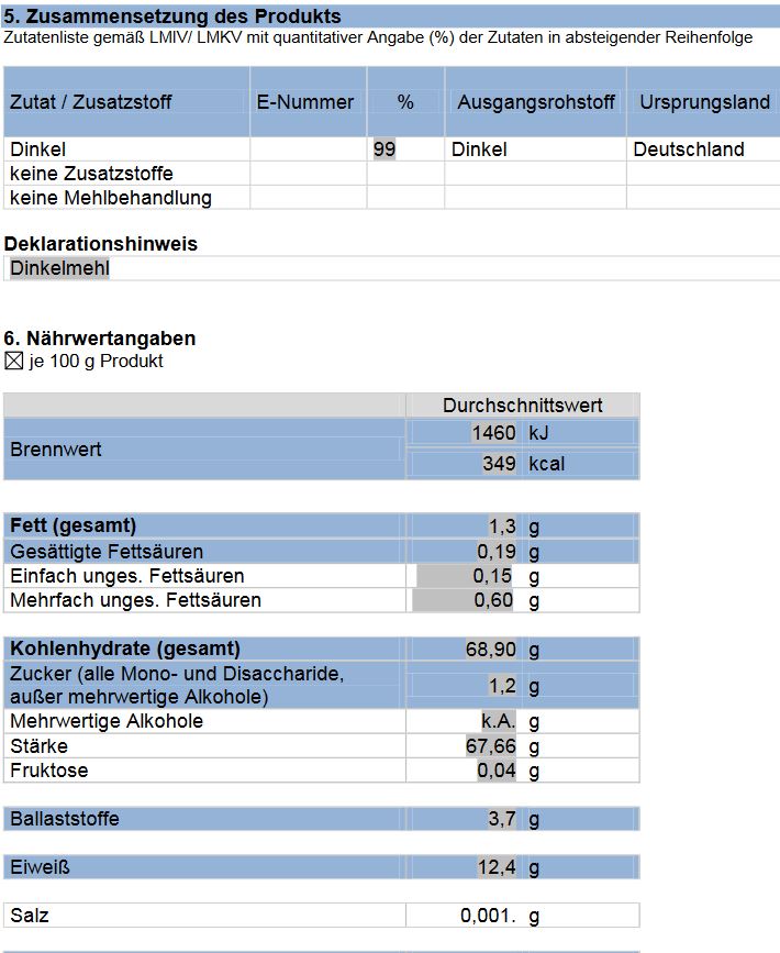 Dinkelmehl Typ 630 25 kg