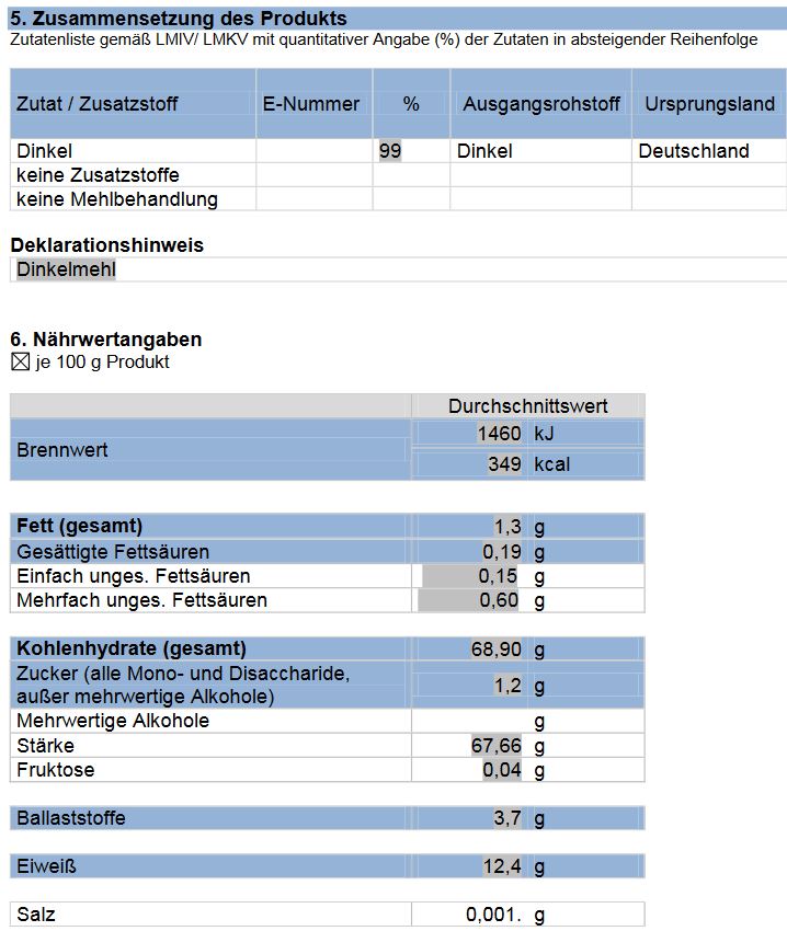 Dinkelmehl Typ 812 25 kg