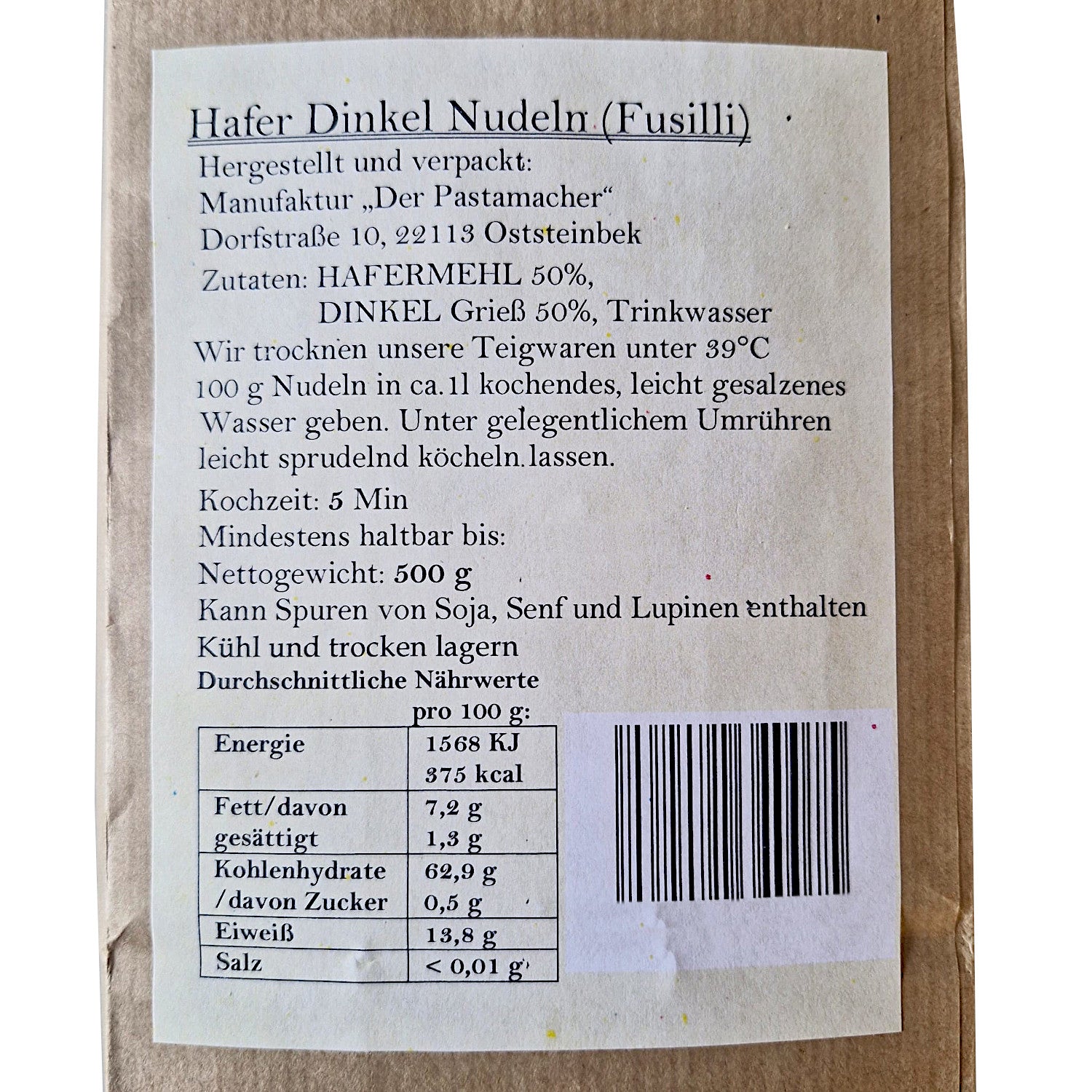 2x Hafer Dinkel Nudeln Fusilli 500g