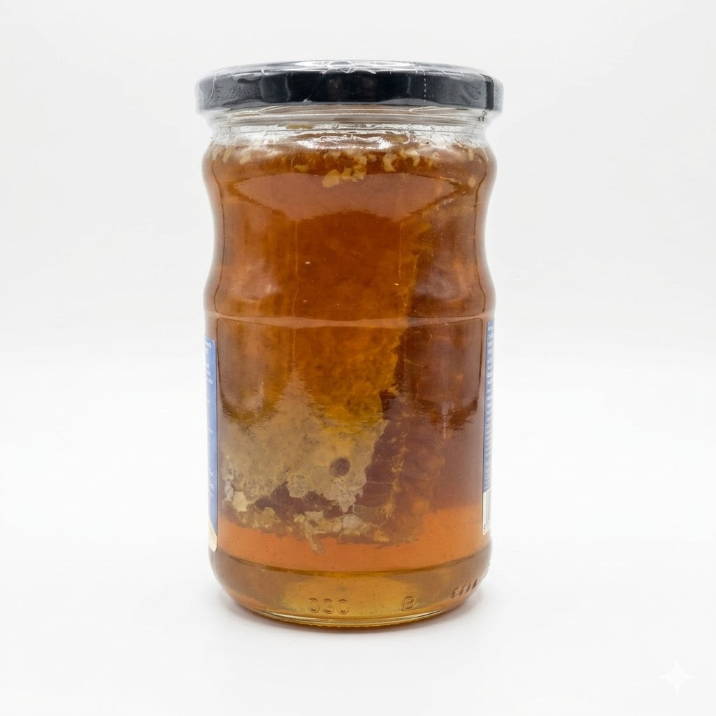 Wildblumenhonig / Blütenhonig mit Wabenstück 850g in Premium Qualität, Gold prämiert in London und Paris