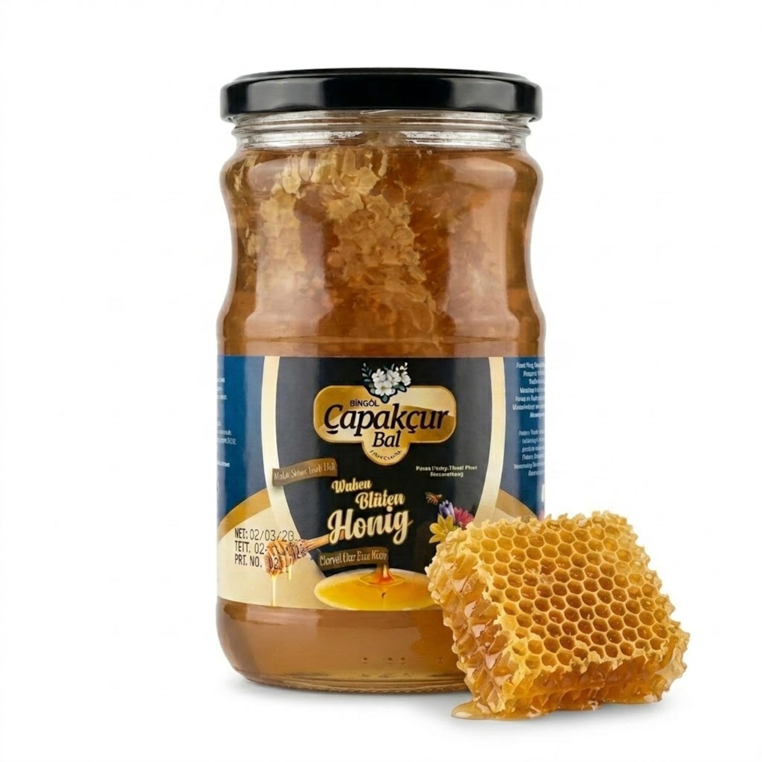 Wildblumenhonig / Blütenhonig mit Wabenstück 850g in Premium Qualität, Gold prämiert in London und Paris