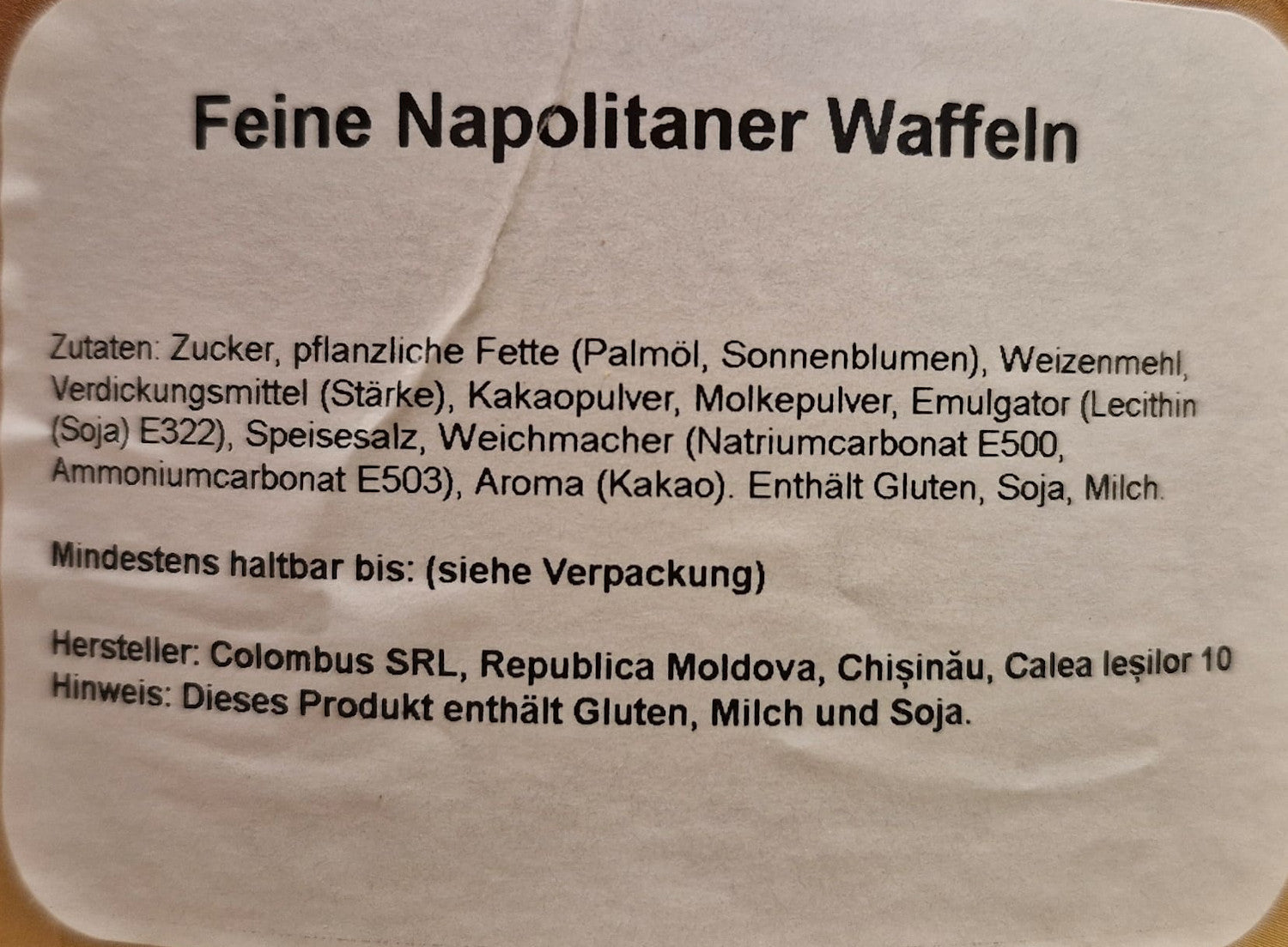 Neapolitaner Waffeln mit Kakaocreme 900g